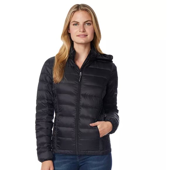Flattering Fitted Black Puffer Jacket Lightweight Hooded Insulated Size S - Picture 1 of 13